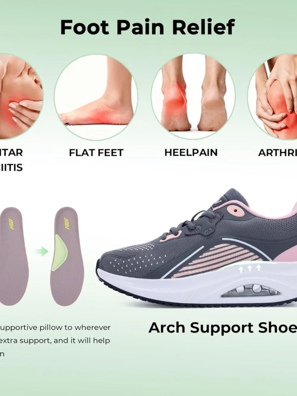 Women's Grey-pink Walking Shoes Orthotic Tennis Sneakers for Foot Pain Relief